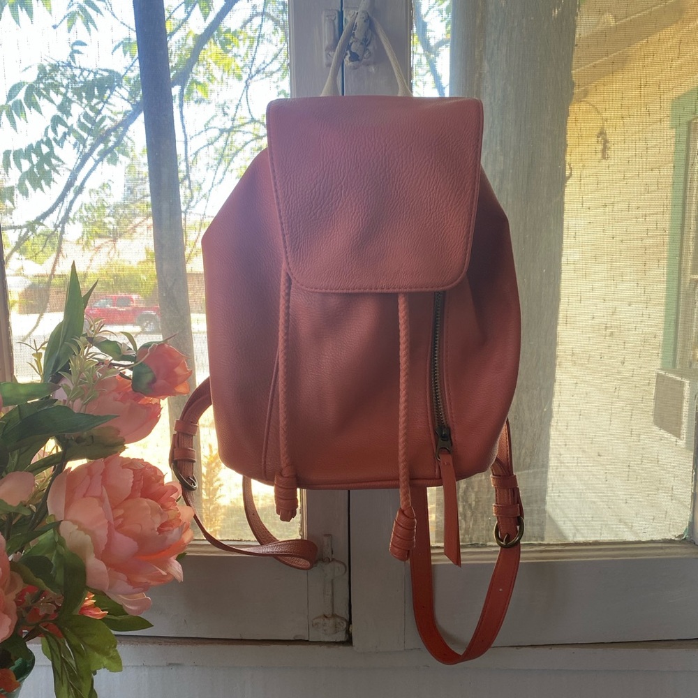 TARGET UNIVERSAL THREADS Orange Coral Soft Faux Leather Backpack Purse